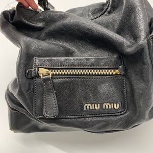 Miu Miu Black Vintage Buffalo Leather Bag with Gold Accents. Vintage 2006